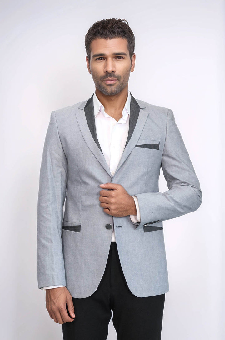 WSS 3 Pockets 2 Buttons Cross Piping Grey Jacket- - Bartlett