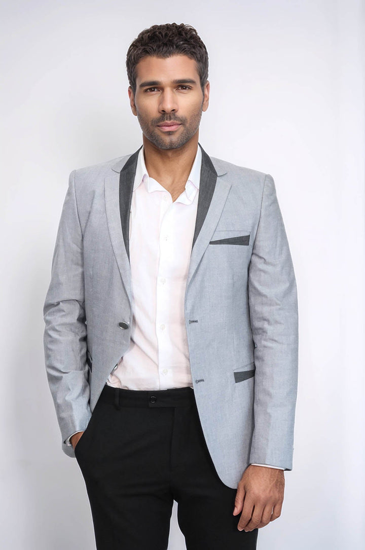 WSS 3 Pockets 2 Buttons Cross Piping Grey Jacket- - Bartlett