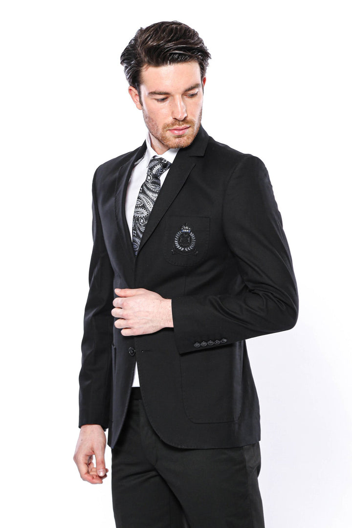 WSS 2 Button Bag Pocket Crested Black Jacket- - Olbia