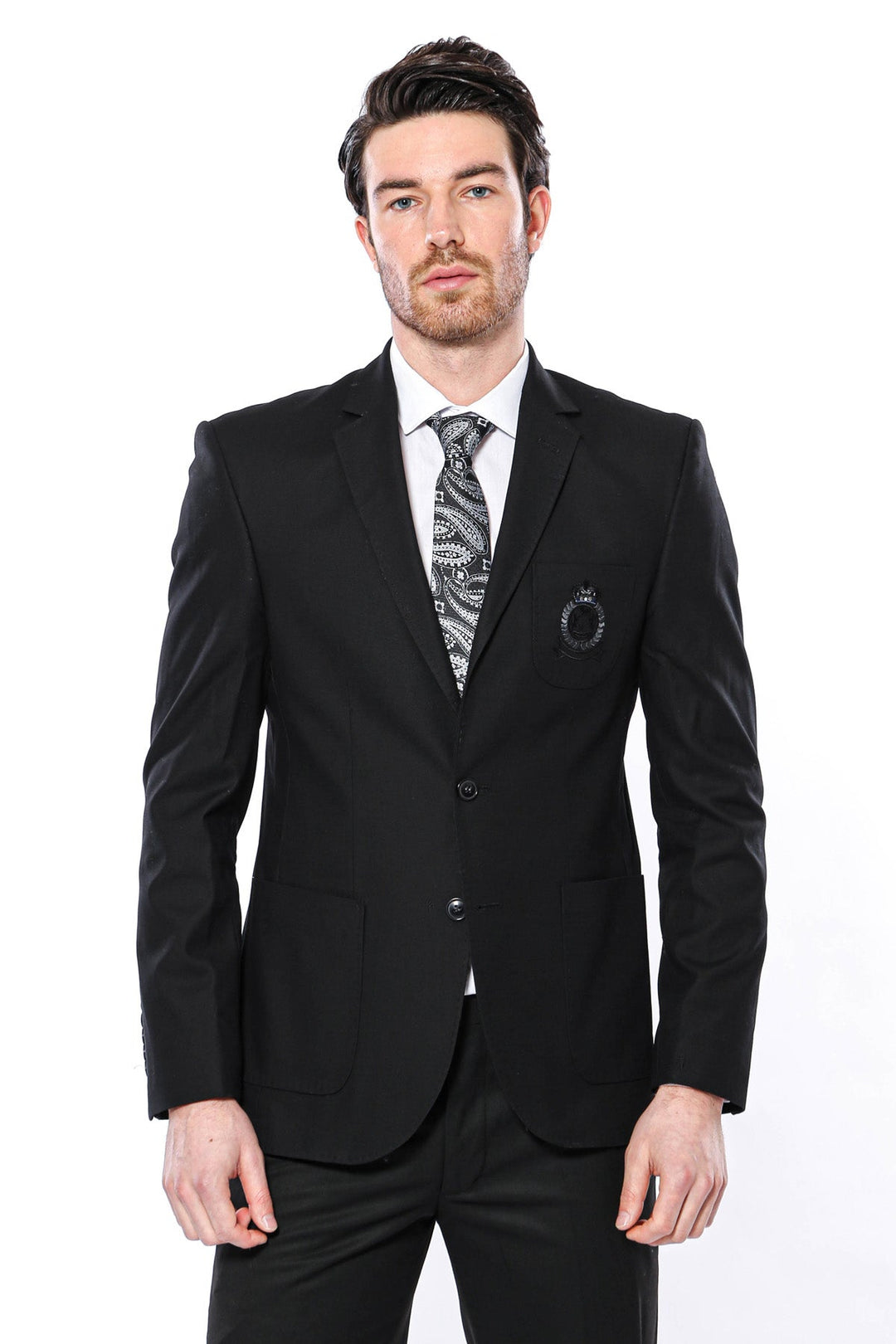 WSS 2 Button Bag Pocket Crested Black Jacket- - Olbia