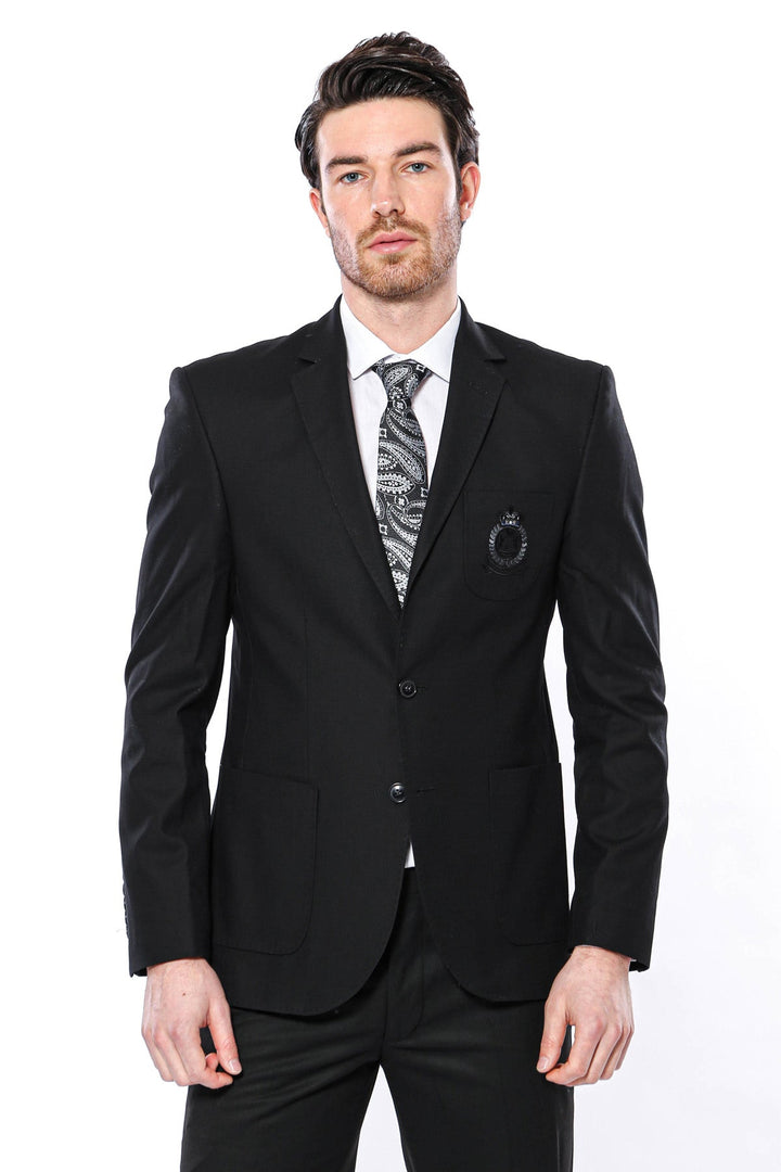 WSS 2 Button Bag Pocket Crested Black Jacket- - Olbia