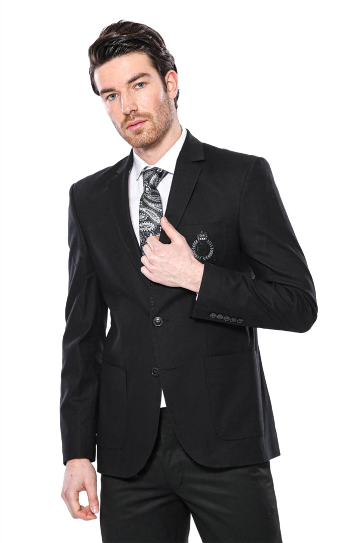 WSS 2 Button Bag Pocket Crested Black Jacket- - Olbia