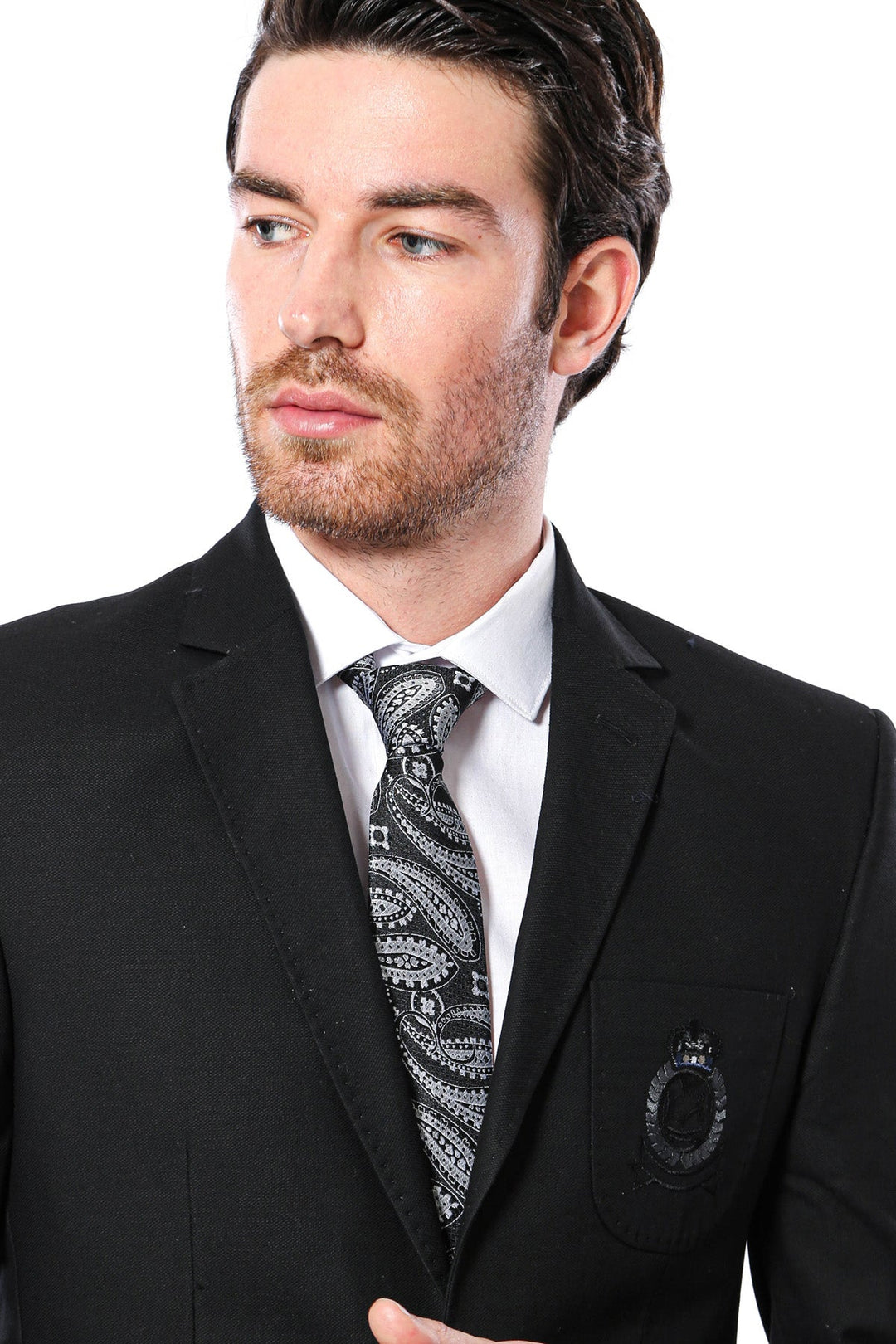 WSS 2 Button Bag Pocket Crested Black Jacket- - Olbia