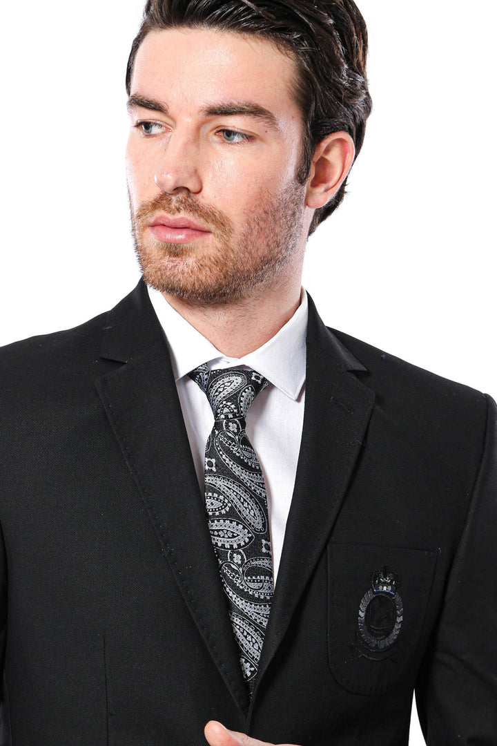 WSS 2 Button Bag Pocket Crested Black Jacket- - Olbia