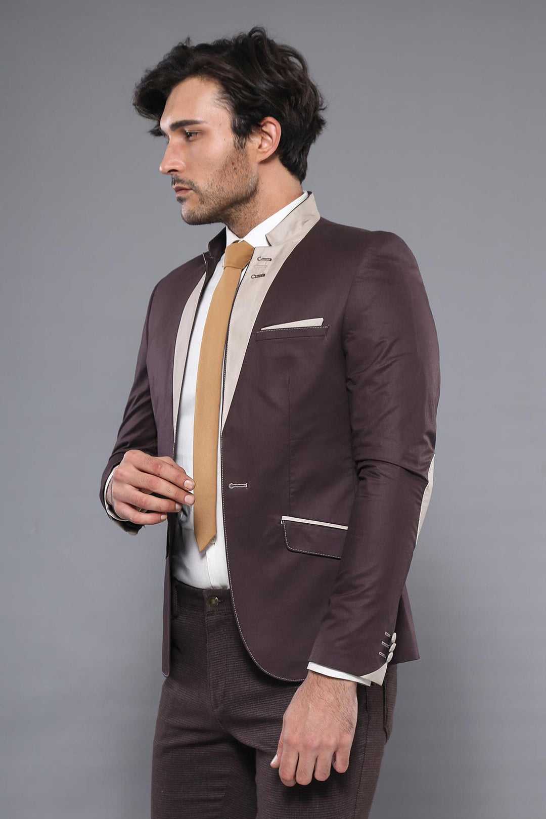 WSS Single Button Collar Garni Tippet Brown Jacket- - South Shields