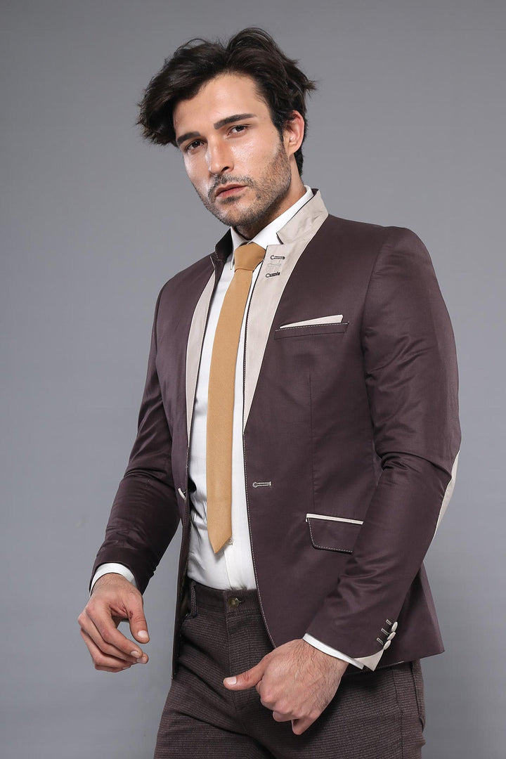 WSS Single Button Collar Garni Tippet Brown Jacket- - South Shields