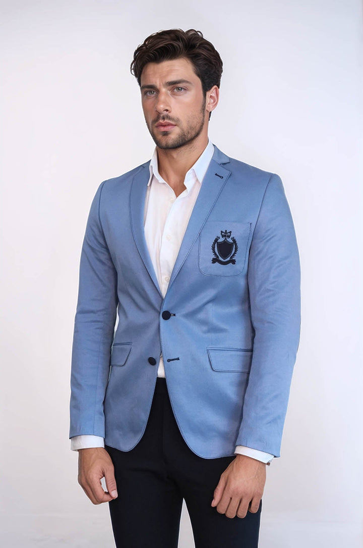 WSS 2 Buttons 3 Pockets Crested Cotton Blue Jacket - Surbiton