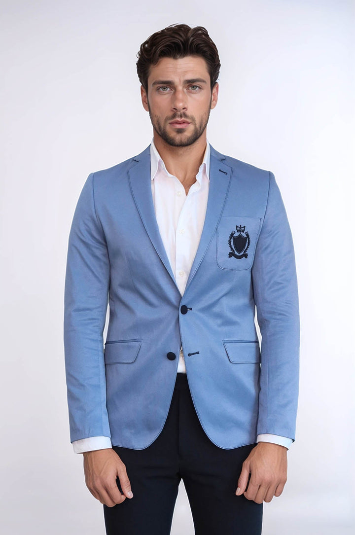 WSS 2 Buttons 3 Pockets Crested Cotton Blue Jacket - Surbiton