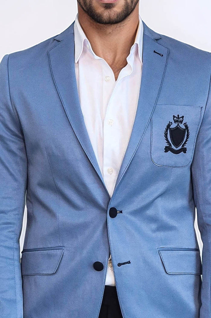 WSS 2 Buttons 3 Pockets Crested Cotton Blue Jacket - Surbiton