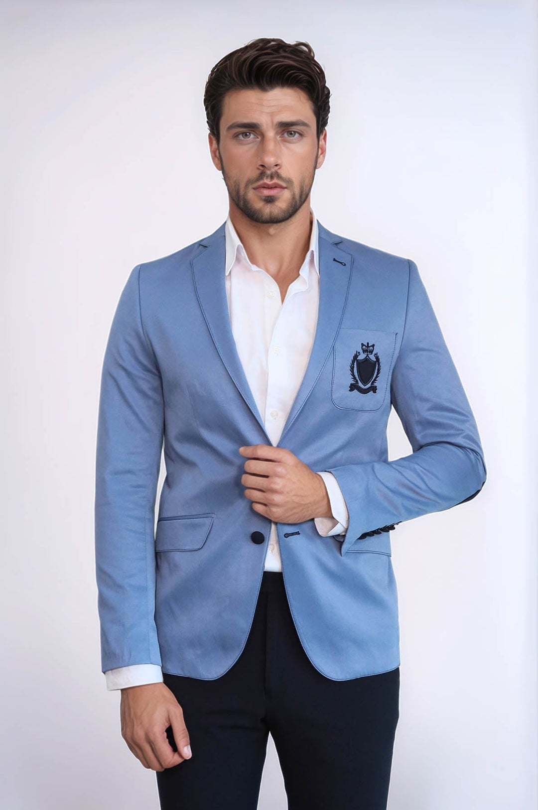 WSS 2 Buttons 3 Pockets Crested Cotton Blue Jacket - Surbiton