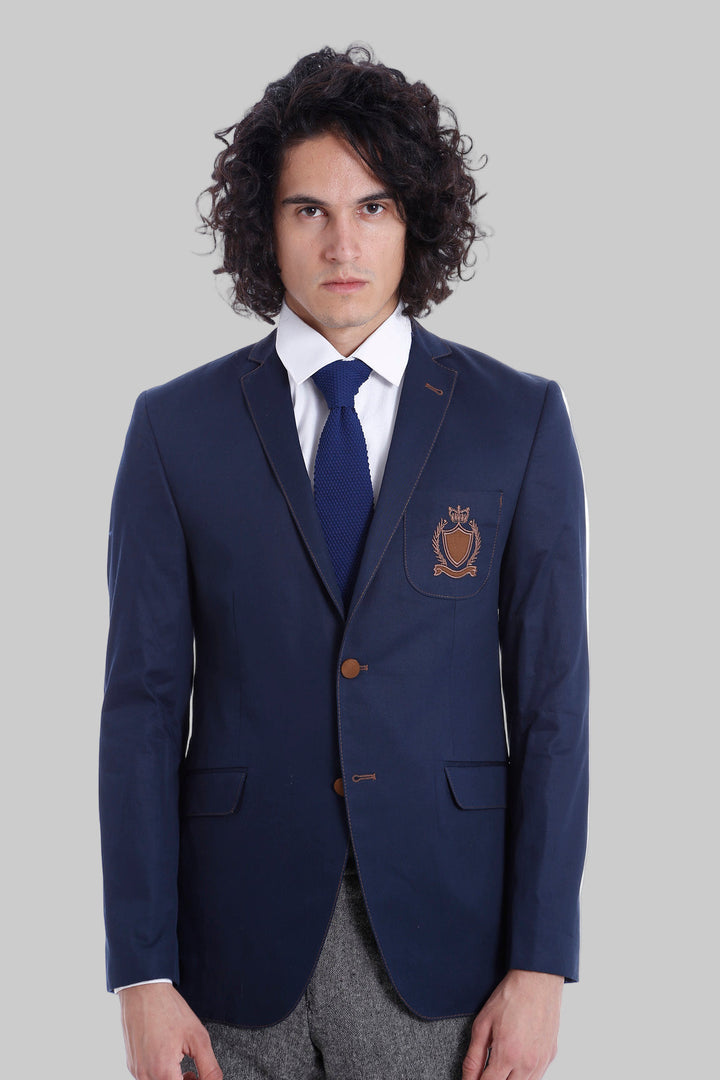 WSS 2 Buttons 3 Pockets Crested Cotton Blue Jacket  - Jiutepec