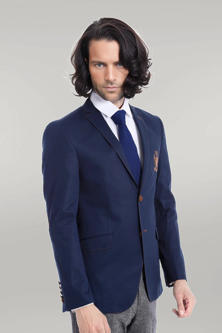 WSS 2 Buttons 3 Pockets Crested Cotton Blue Jacket  - Singen