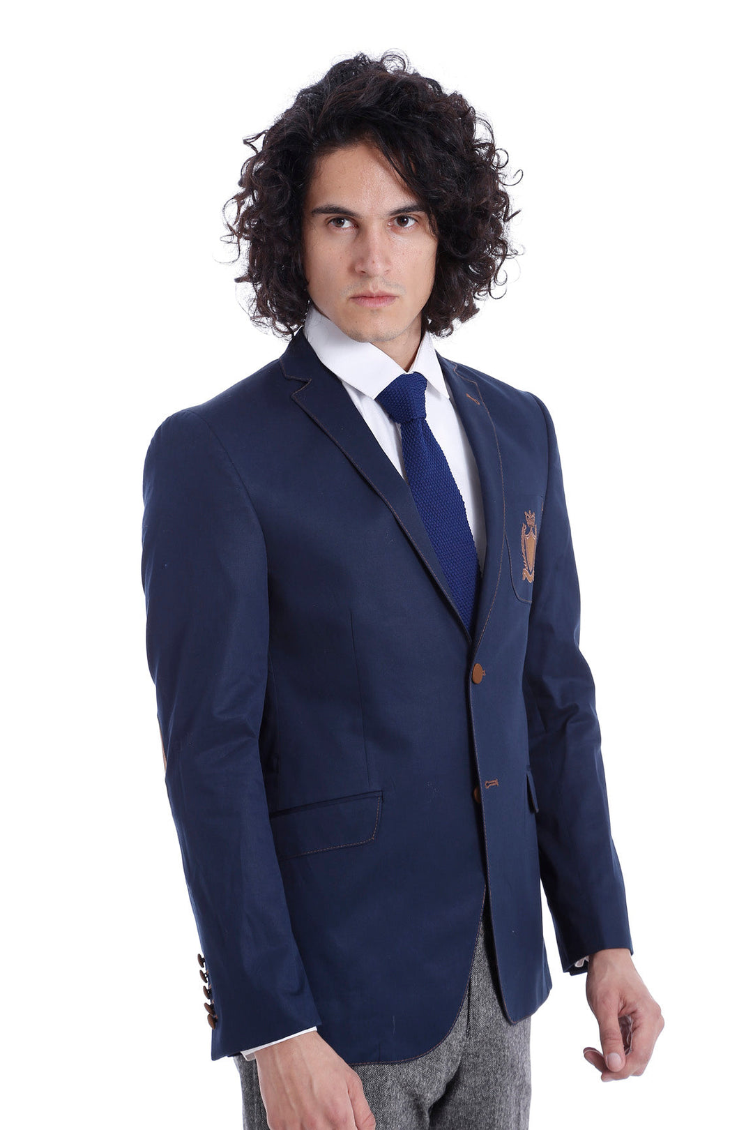 WSS 2 Buttons 3 Pockets Crested Cotton Blue Jacket  - Jiutepec