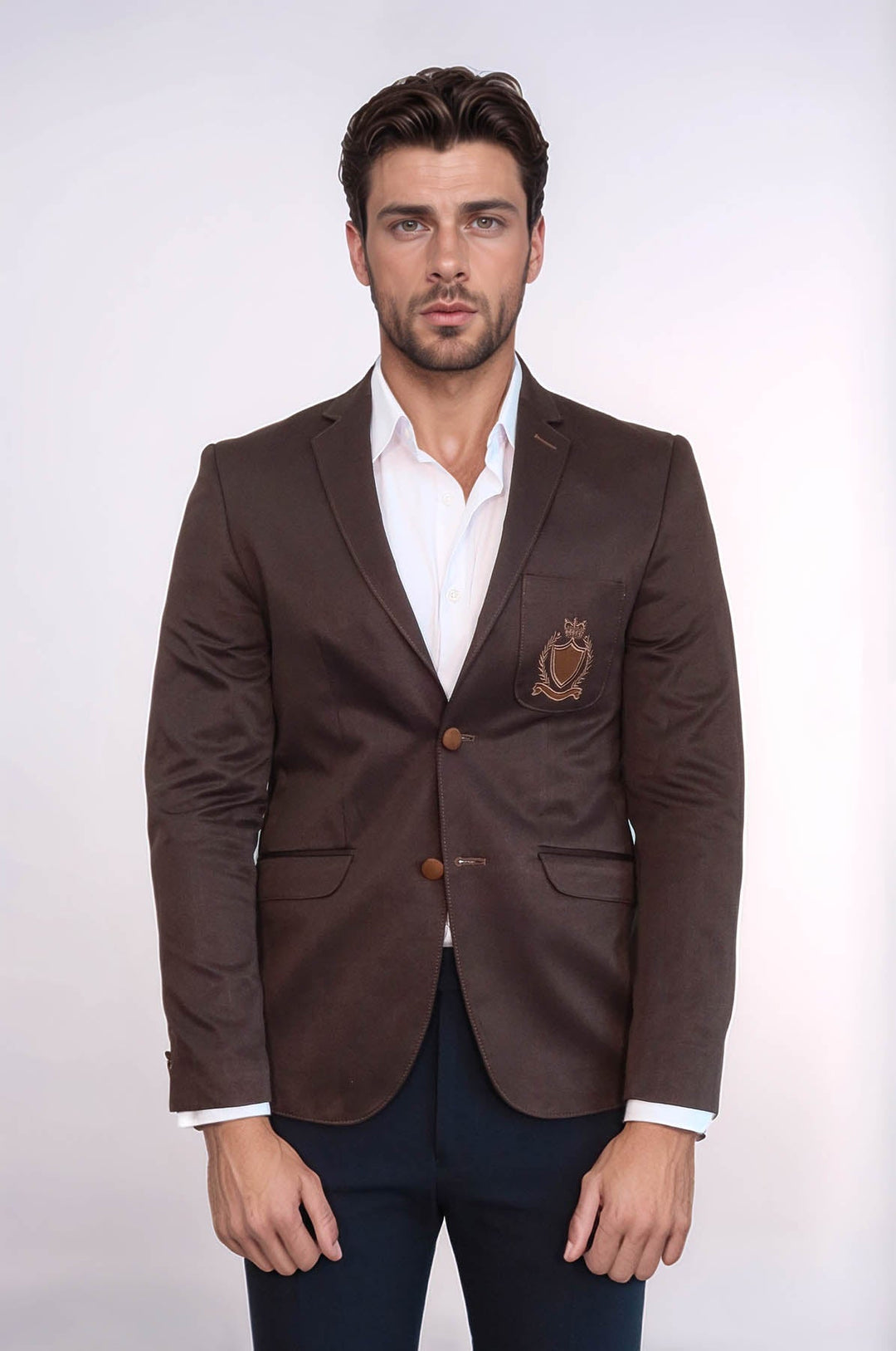 WSS 2 Buttons 3 Pockets Crested Cotton Brown Jacket - Bletchley