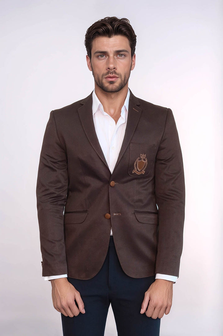 WSS 2 Buttons 3 Pockets Crested Cotton Brown Jacket - Bletchley