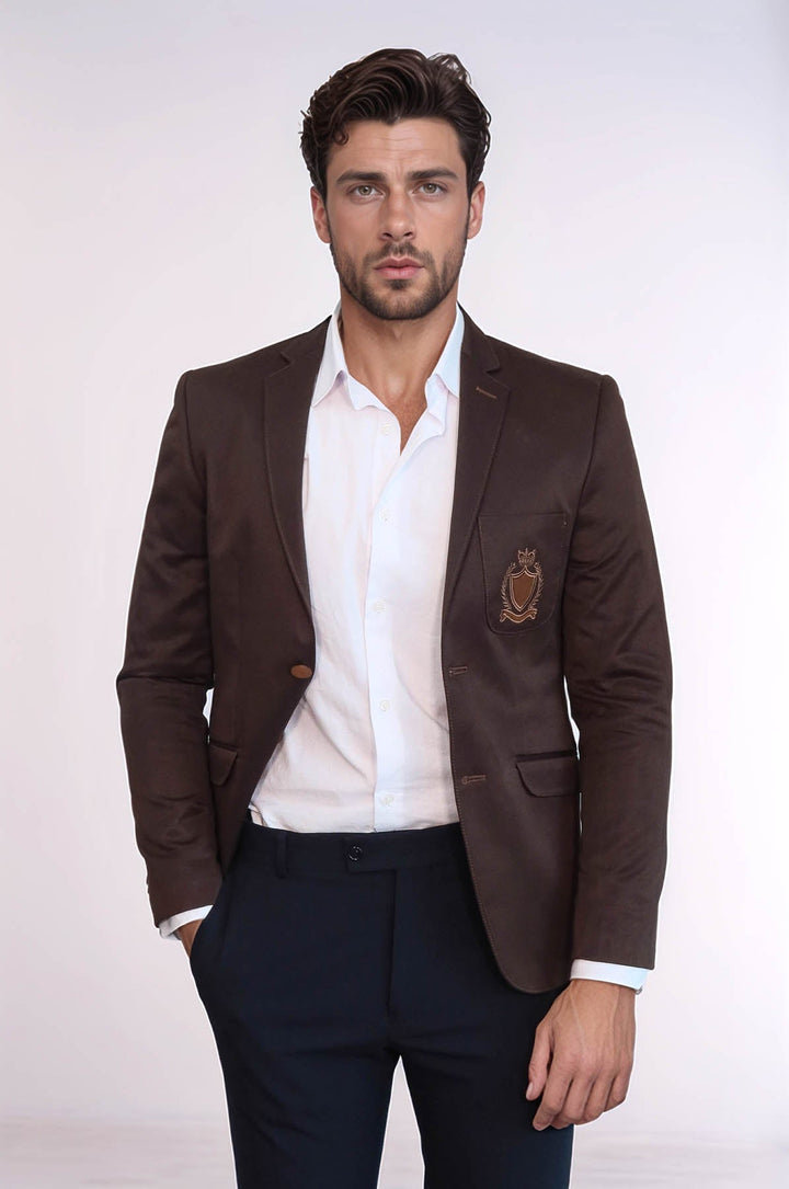 WSS 2 Buttons 3 Pockets Crested Cotton Brown Jacket - Bletchley