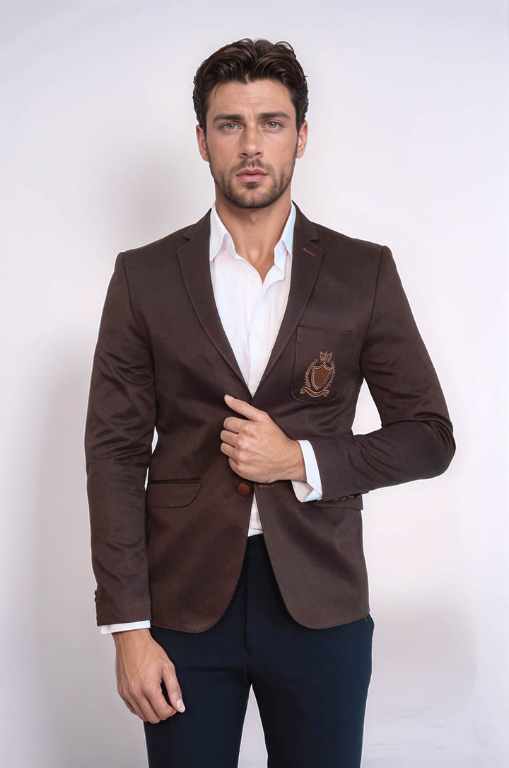 WSS 2 Buttons 3 Pockets Crested Cotton Brown Jacket - Bletchley