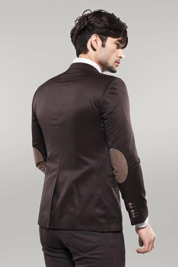 WSS 2 Buttons 3 Pockets Crested Cotton Brown Jacket - Singen