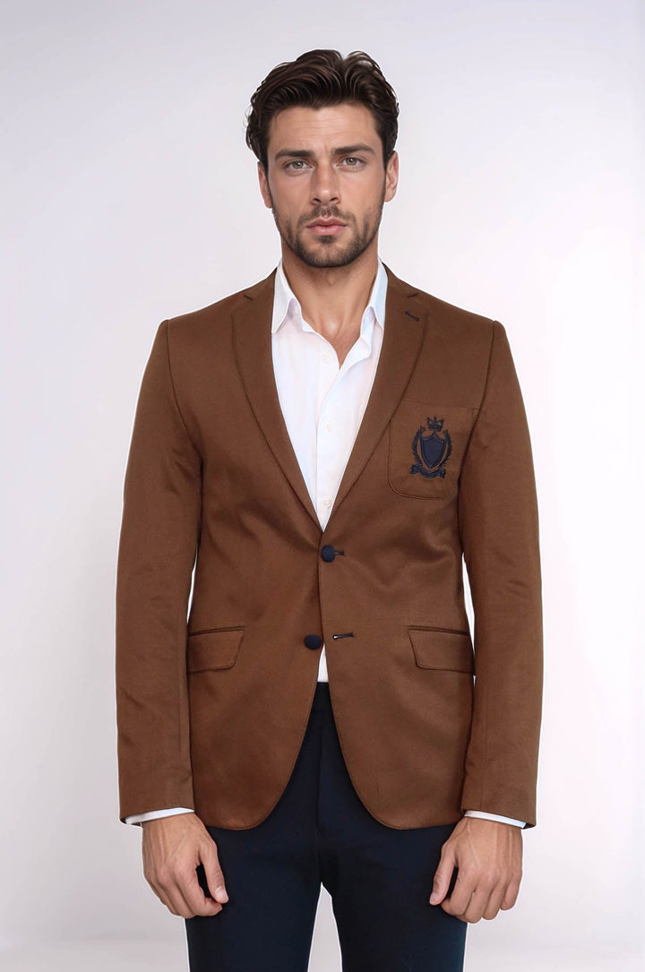 WSS 2 Buttons 3 Pockets Crested Cotton Tan Jacket - Kaarst