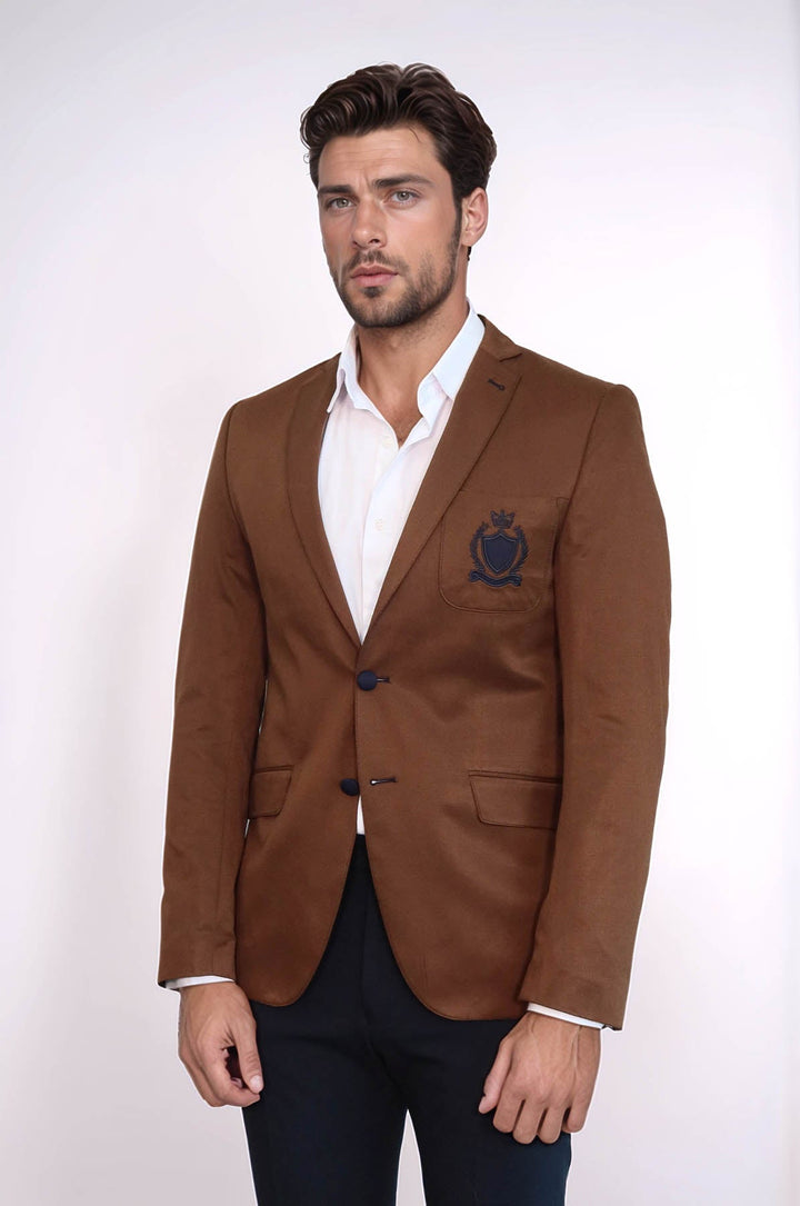 WSS 2 Buttons 3 Pockets Crested Cotton Tan Jacket - Kaarst