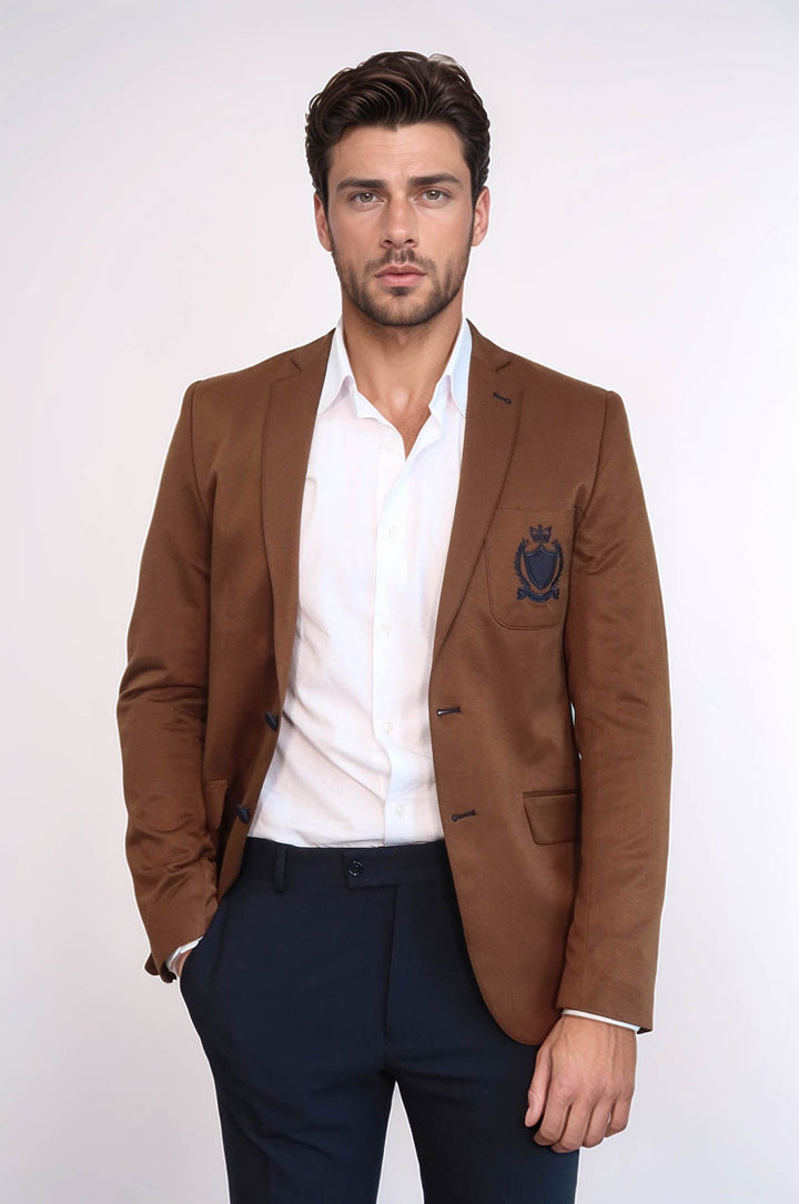 WSS 2 Buttons 3 Pockets Crested Cotton Tan Jacket - Kaarst
