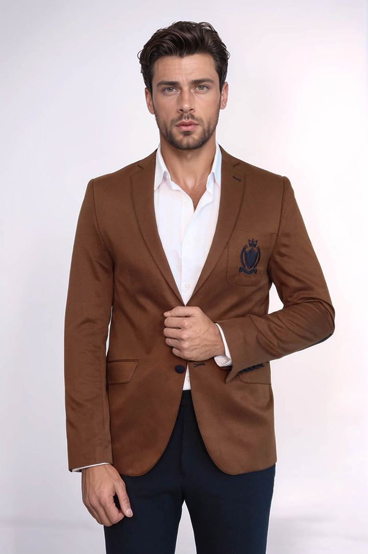 WSS 2 Buttons 3 Pockets Crested Cotton Tan Jacket - Kaarst