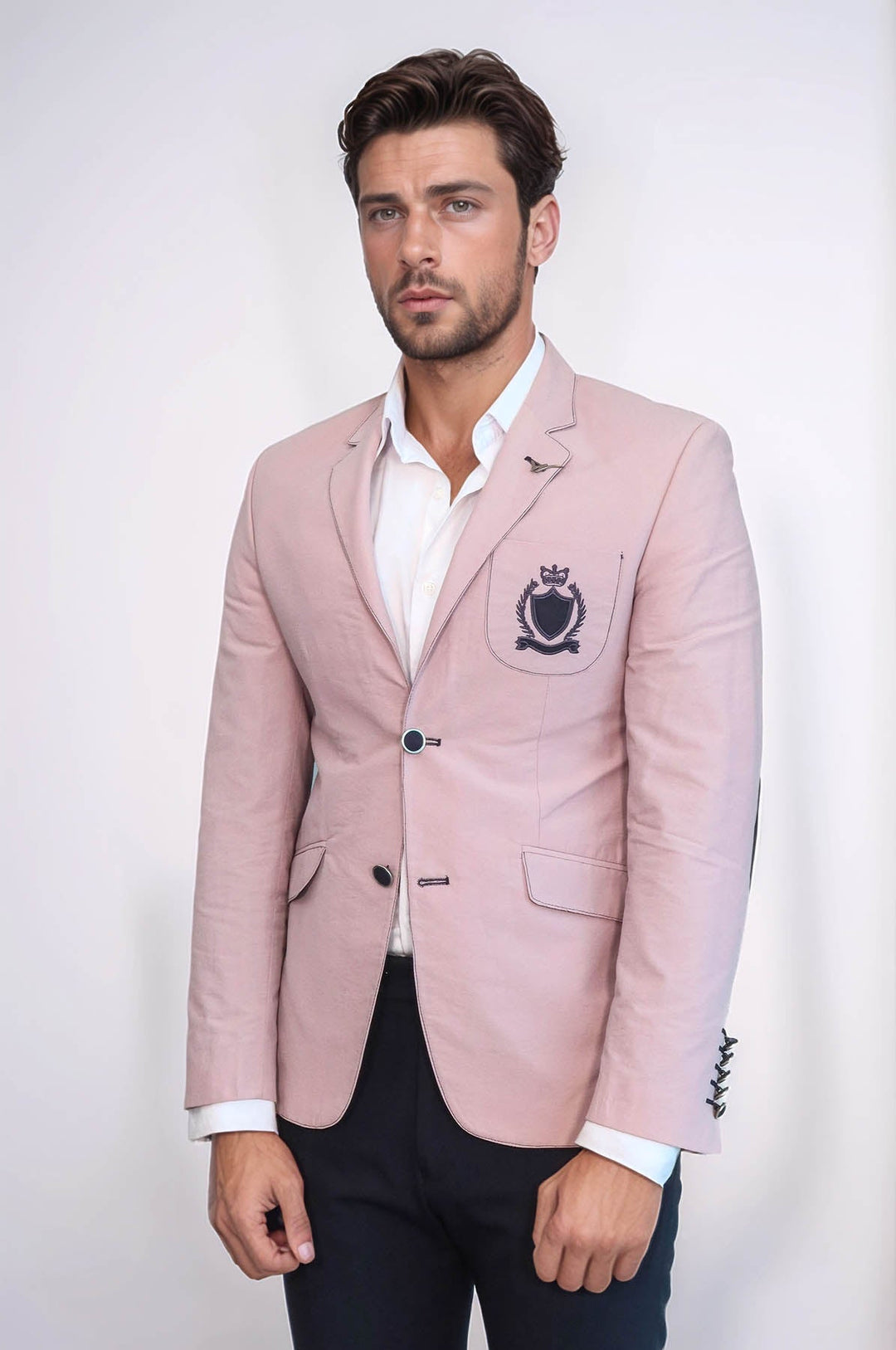 WSS 2 Buttons 3 Pockets Crested Cotton Beige Jacket - Terrebonne