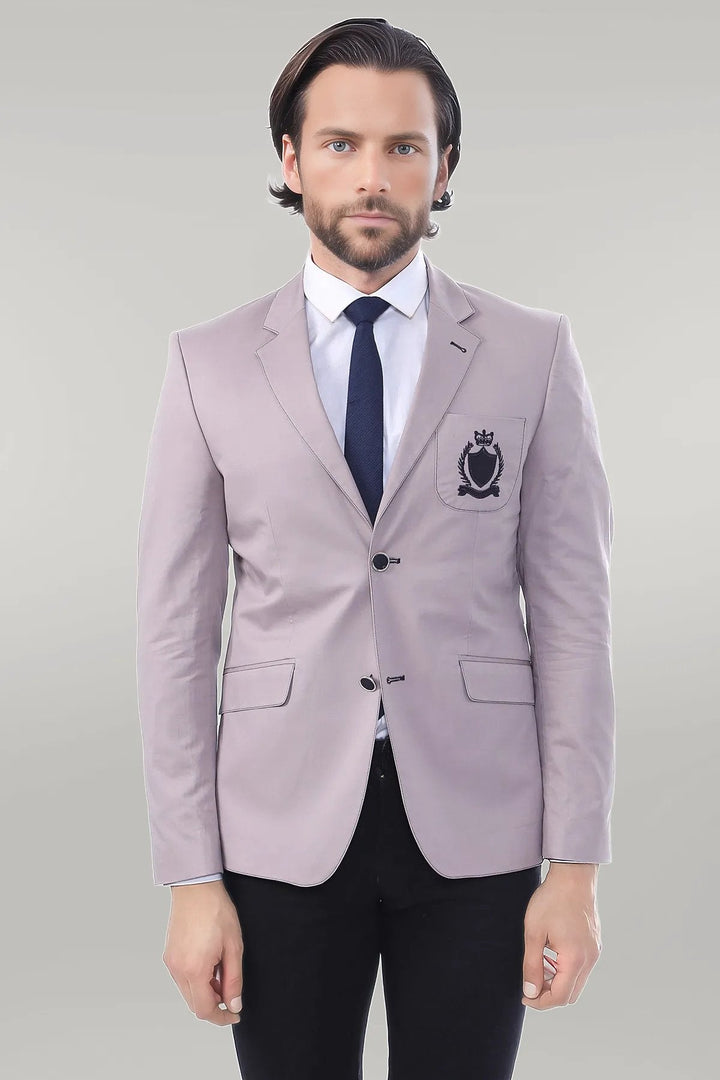 WSS 2 Buttons 3 Pockets Crested Cotton Beige Jacket - Singen