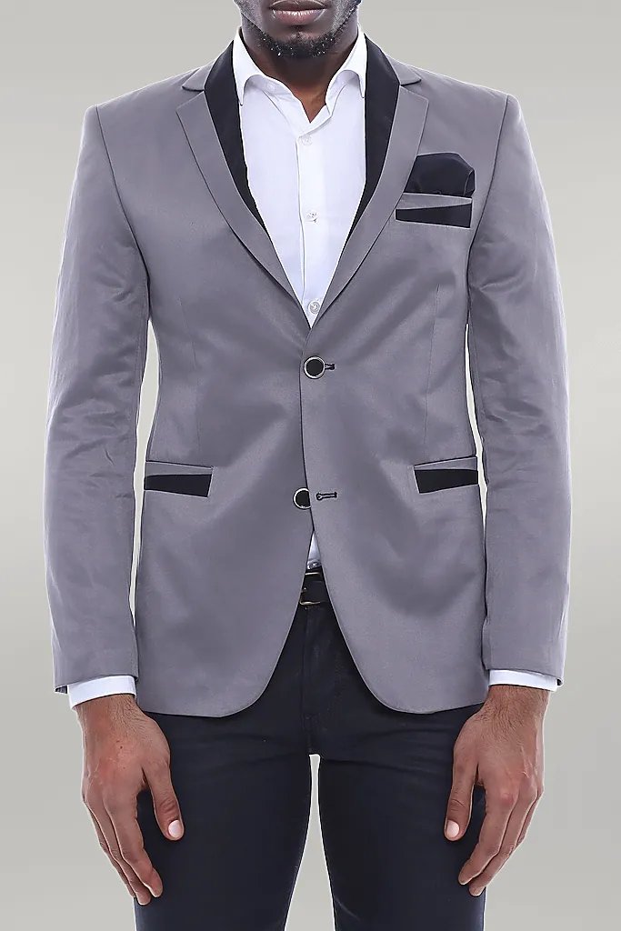 WSS Pocket Diagonal Piping Cotton Grey Jacket- - Albi