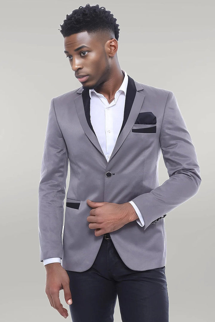 WSS Pocket Diagonal Piping Cotton Grey Jacket- - Albi