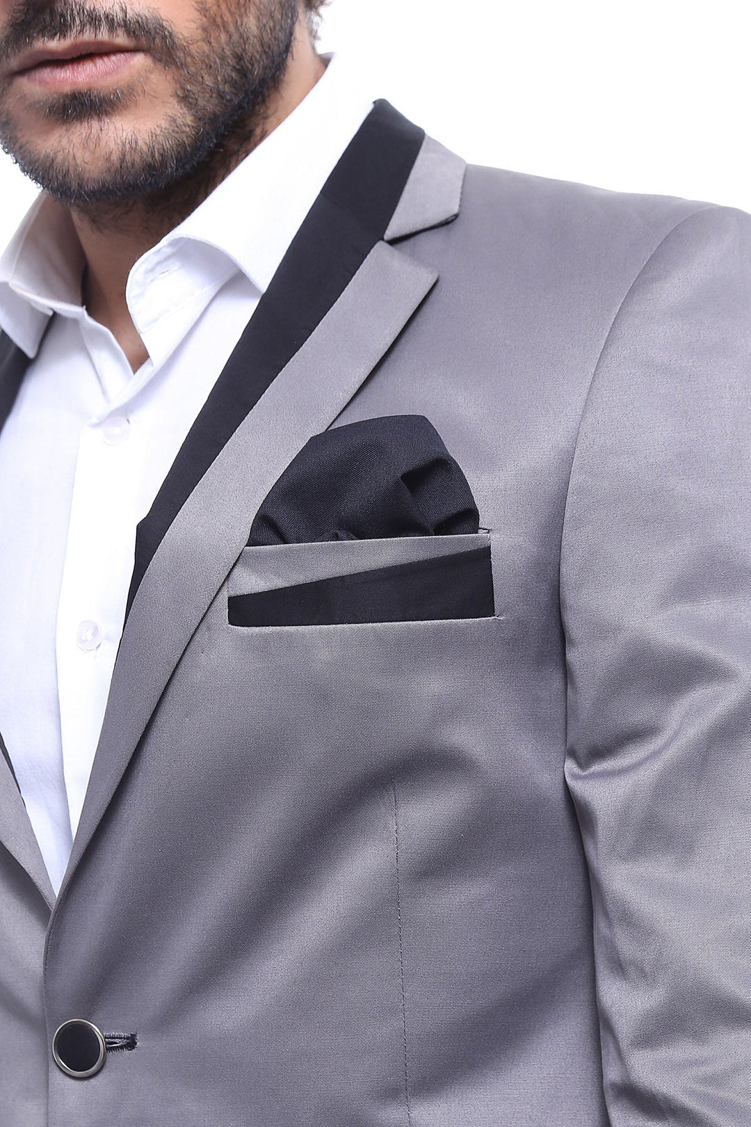 WSS Pocket Diagonal Piping Cotton Grey Jacket- - Albi