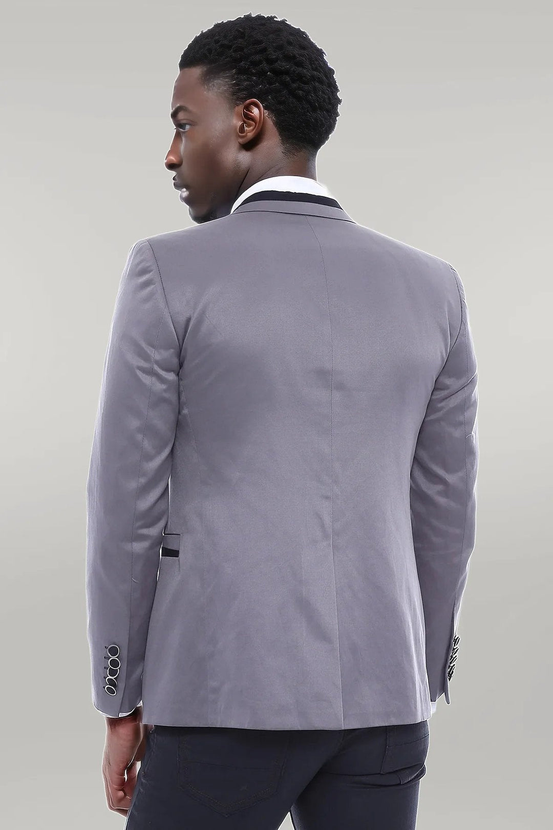 WSS Pocket Diagonal Piping Cotton Grey Jacket- - Albi