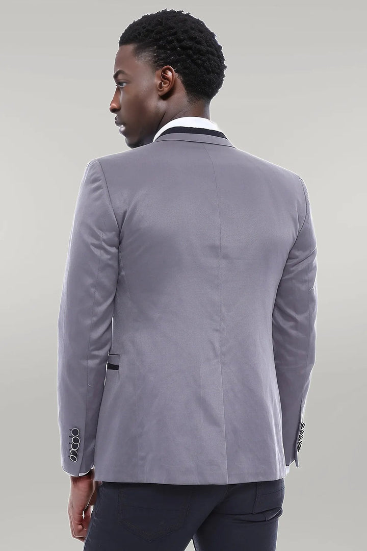 WSS Pocket Diagonal Piping Cotton Grey Jacket- - Albi