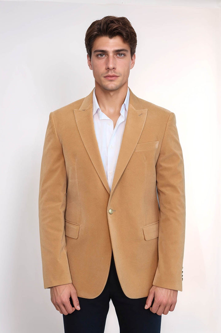WSS Wide Lapel Velvet Apricot Men Blazer  - Wunstorf