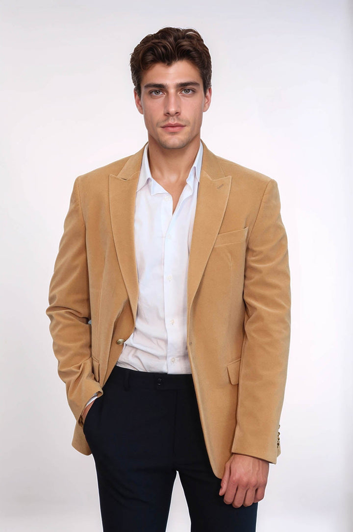WSS Wide Lapel Velvet Apricot Men Blazer  - Wunstorf