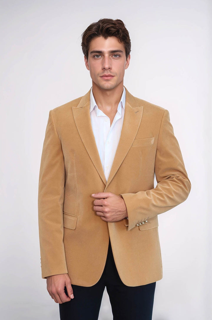 WSS Wide Lapel Velvet Apricot Men Blazer  - Wunstorf