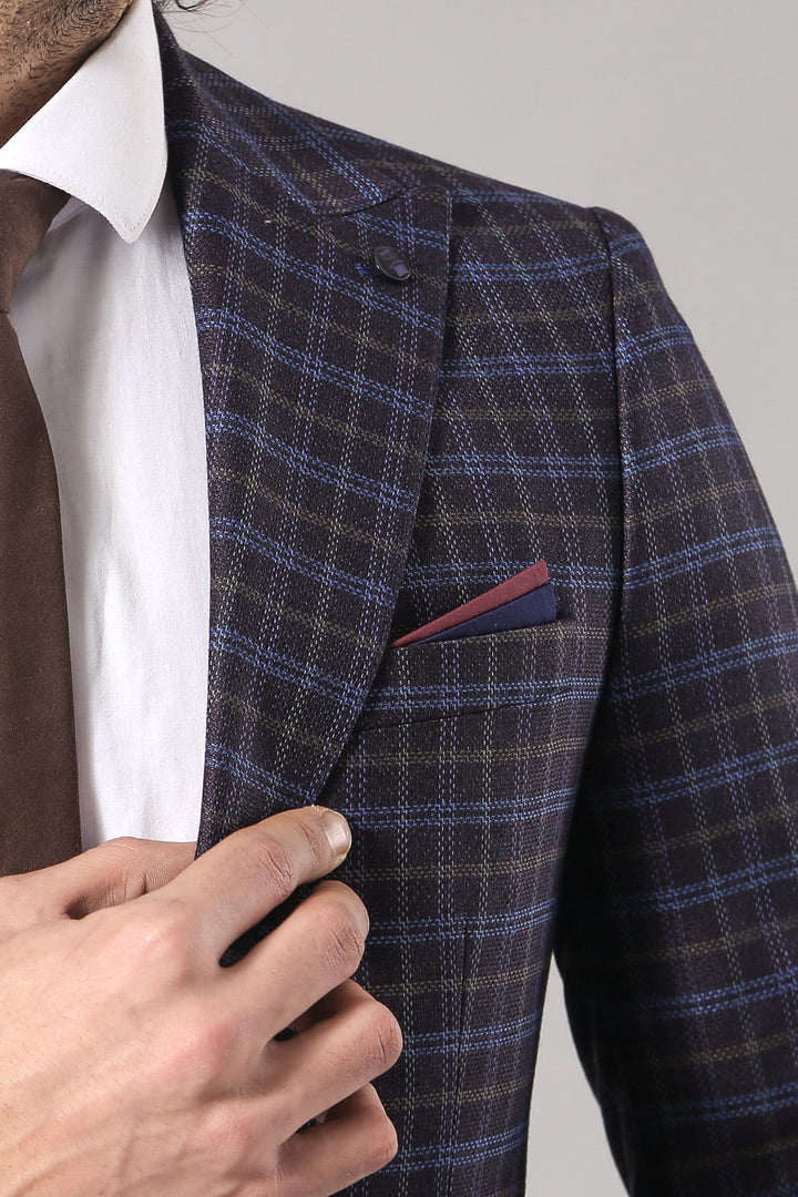 WSS Double Breasted Plaid Burgundy Blazer  - Killeen