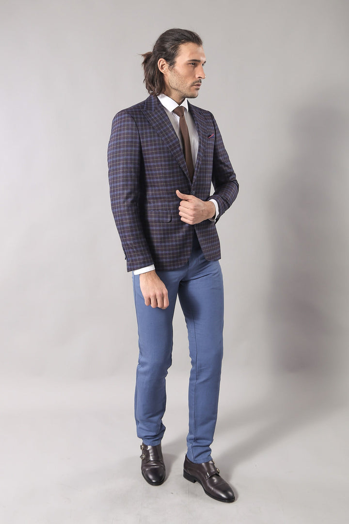 WSS Double Breasted Plaid Burgundy Blazer  - Killeen