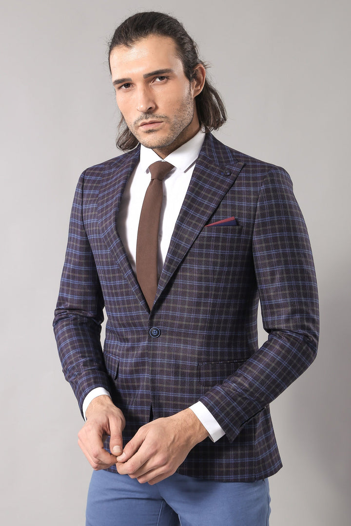 WSS Double Breasted Plaid Burgundy Blazer  - Killeen