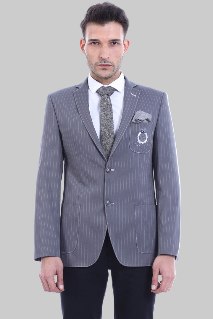 WSS Striped Single Slit Crested Bag Pocket Grey Jacket- - Warendorf