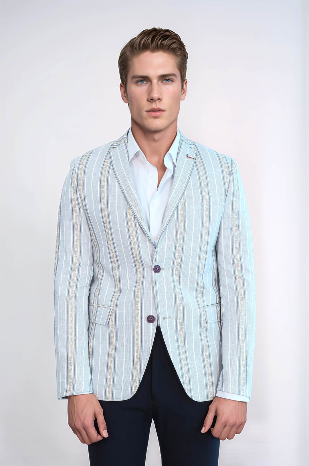 WSS Slim Fit Striped Blue Men Blazer  - Grosseto