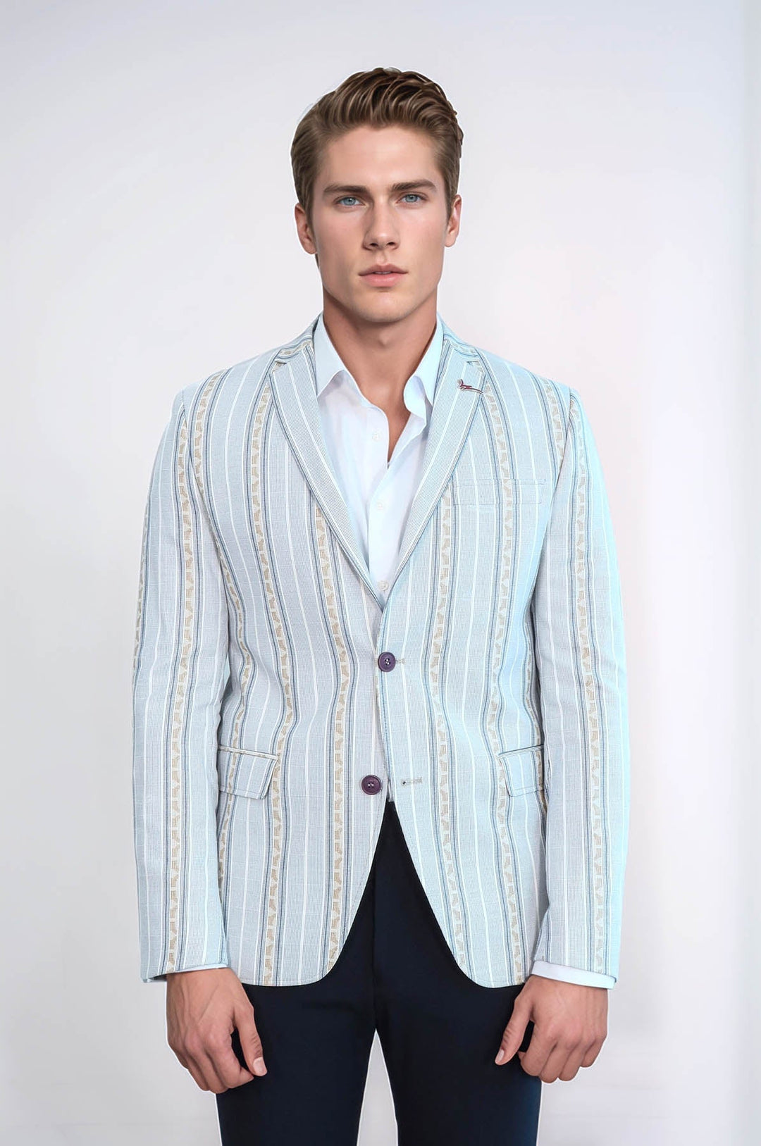 WSS Slim Fit Striped Blue Men Blazer  - Birmingham