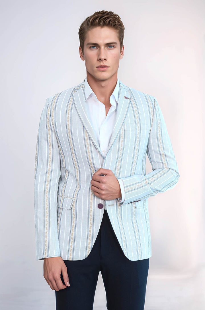WSS Slim Fit Striped Blue Men Blazer  - Grosseto