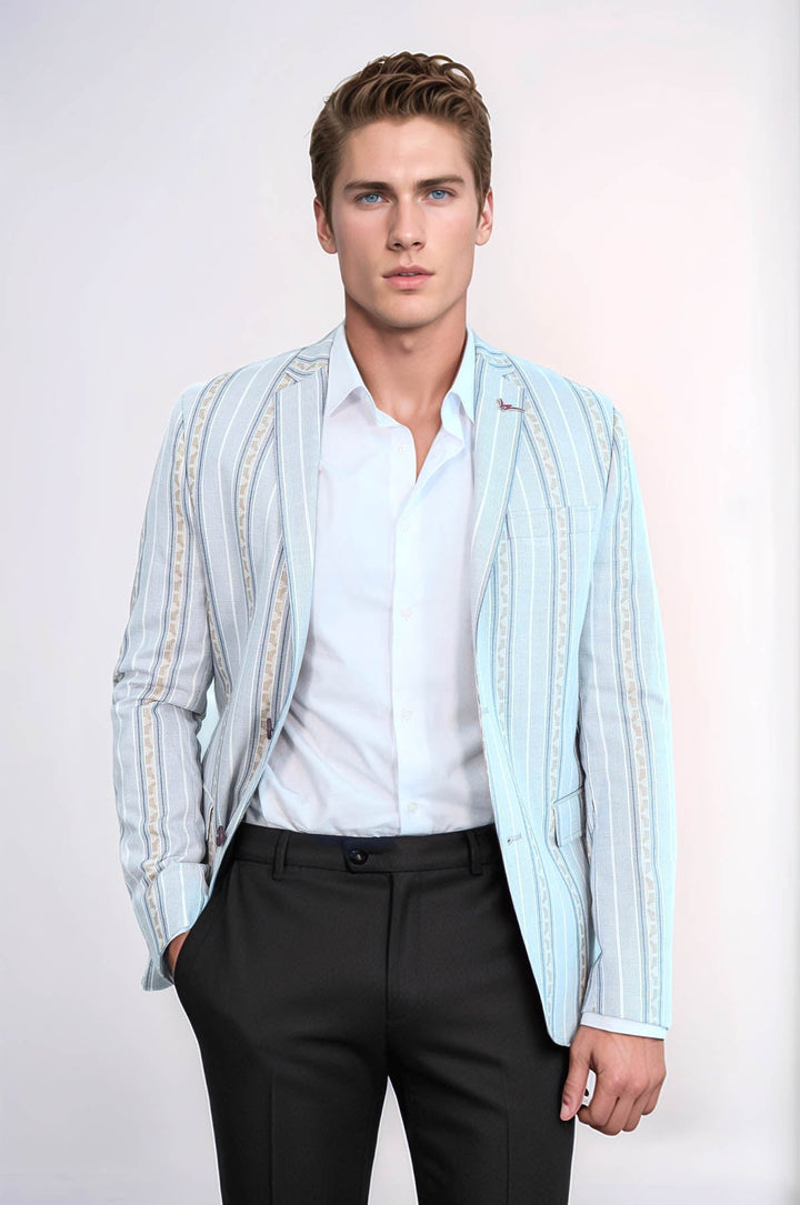 WSS Slim Fit Striped Blue Men Blazer  - Grosseto