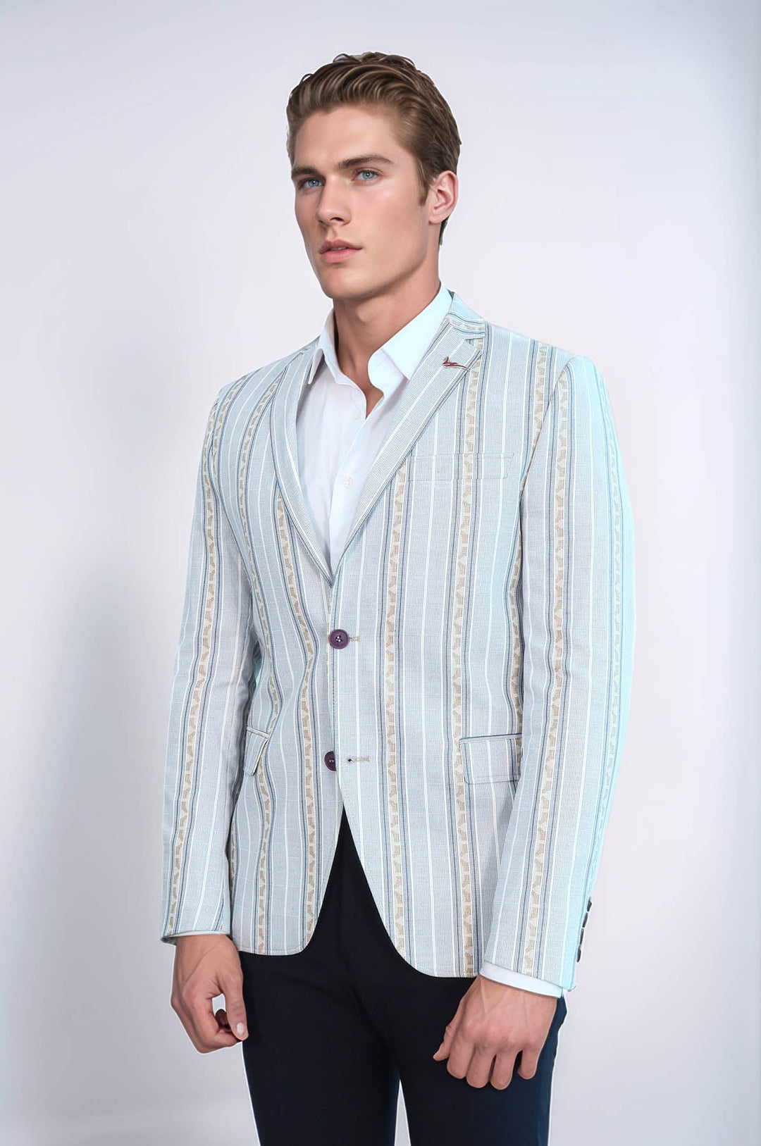 WSS Slim Fit Striped Blue Men Blazer  - Grosseto
