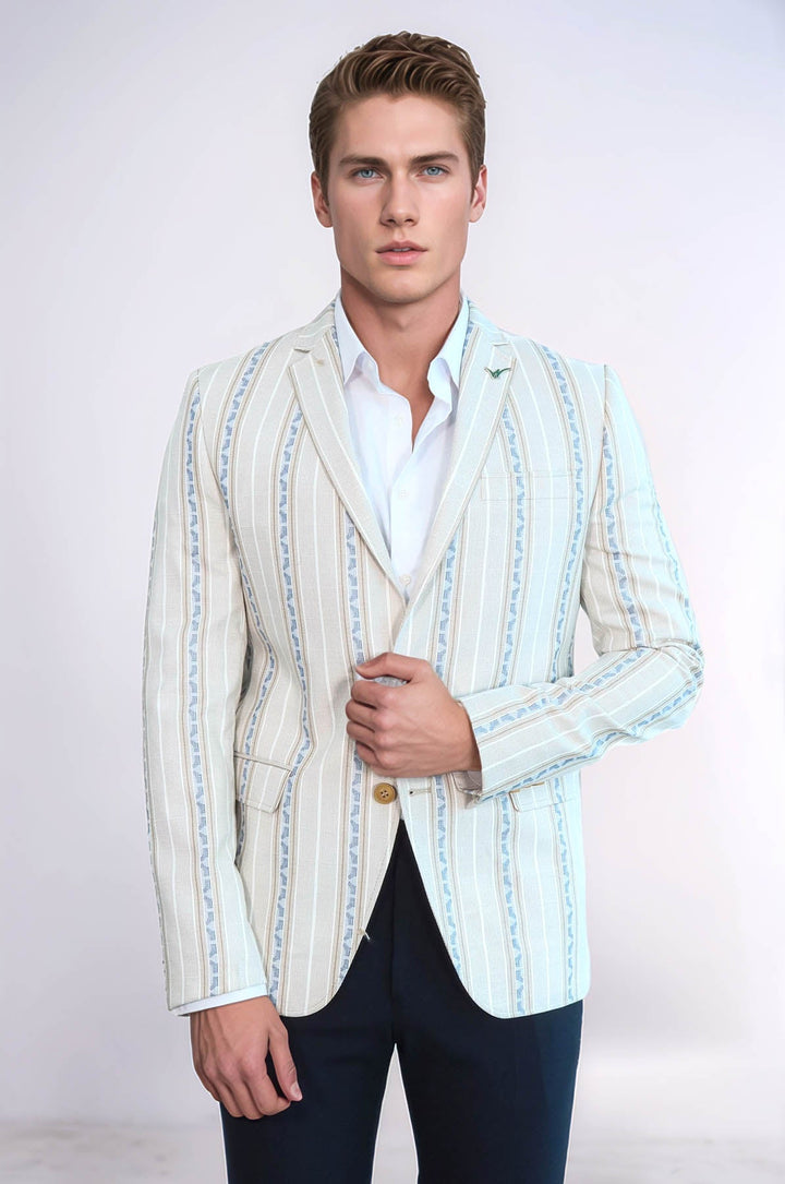 WSS Stripped Beige Slim Fit Blazer  - Jacona de Plancarte