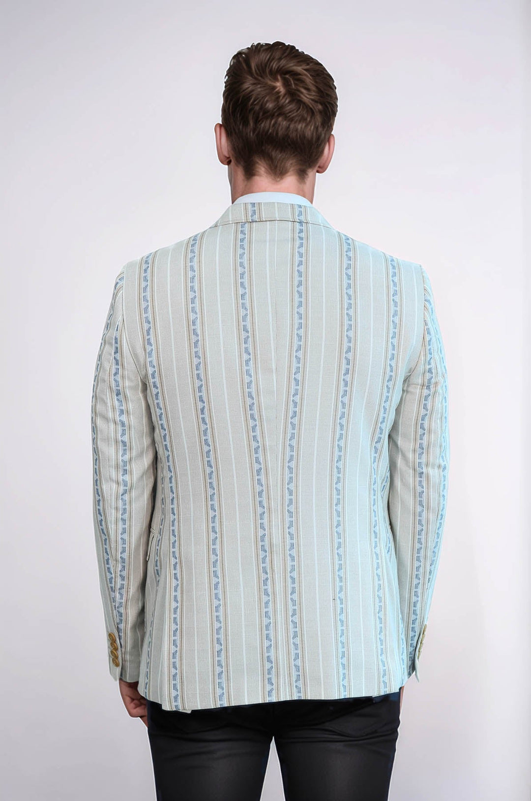WSS Stripped Beige Slim Fit Blazer  - Jacona de Plancarte