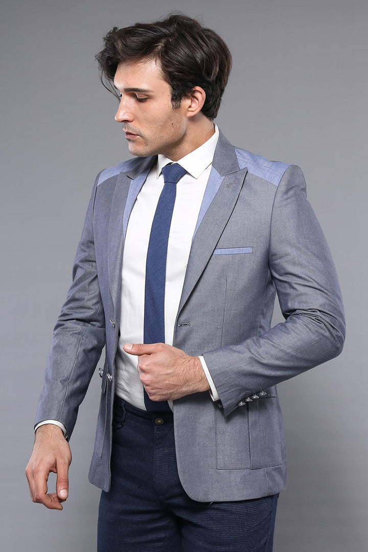 WSS Double Button Bag Pocket Pointed Collar Dark Blue Jacket- - Imola