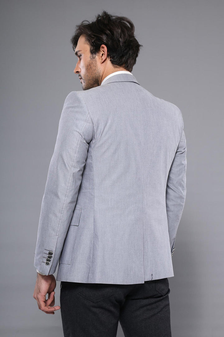 WSS Double Button Bag Pocket Pointed Collar Light Grey Jacket- - Alba Iulia