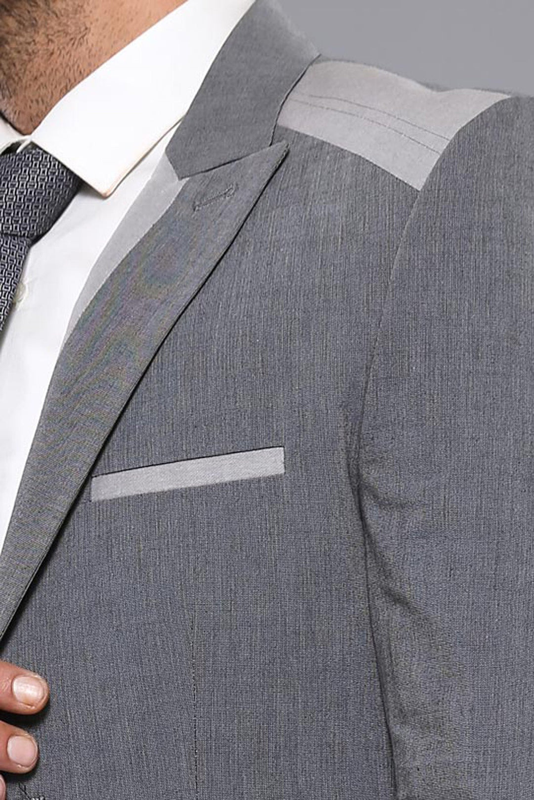 WSS Double Button Bag Pocket Pointed Collar Grey Jacket- - Middletown